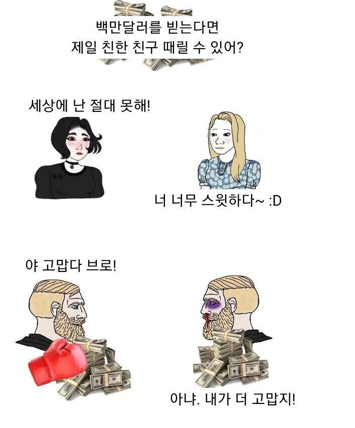 썸네일-너는 10억을 받는다면 제일 친한 친구를 때릴 수 있어?-이미지