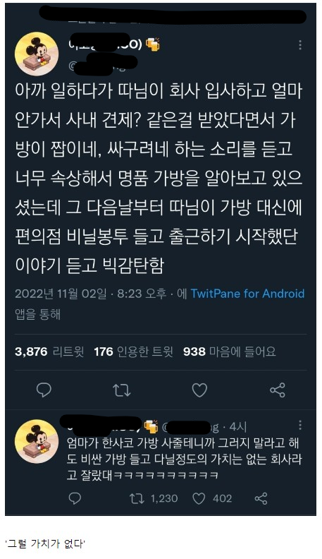 썸네일-싸구려가방 들고다닌다고 핀잔들은 후 반응-이미지