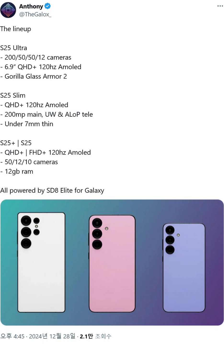 찌라시로 나온 갤럭시 S25 시리즈 특징 정리 찌라시로 나온 갤럭시 S25 시리즈 특징 정리