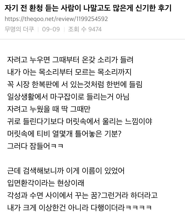 nokbeon.net-자기 전 환청 듣는 사람들 후기-1번 이미지