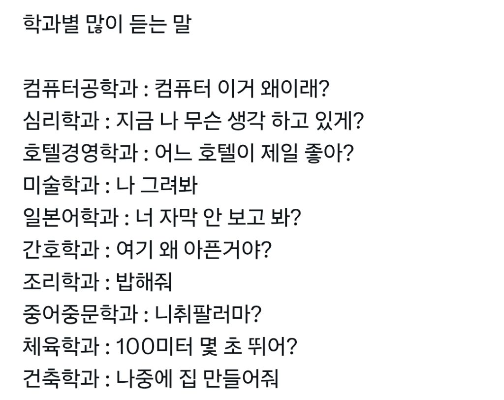 학과별 자주 듣는 말.JPG | 인스티즈